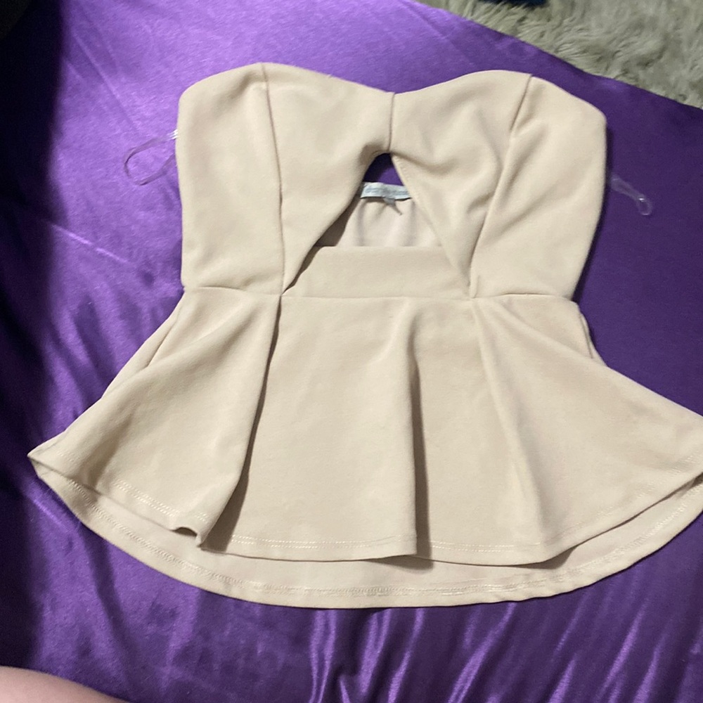 Tan ish / off white strapless shirt from Charlotte Russe.